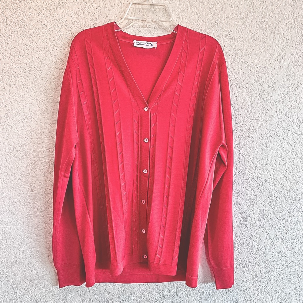 Vintage Maison Montagut Paris Red Button Down Golfer Polyamide Cardigan
